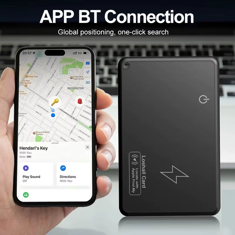Carte Traceur GPS Ultra-Fine – Recharge Sans Fil, Étanche, Compatible Apple Find My (iOS)