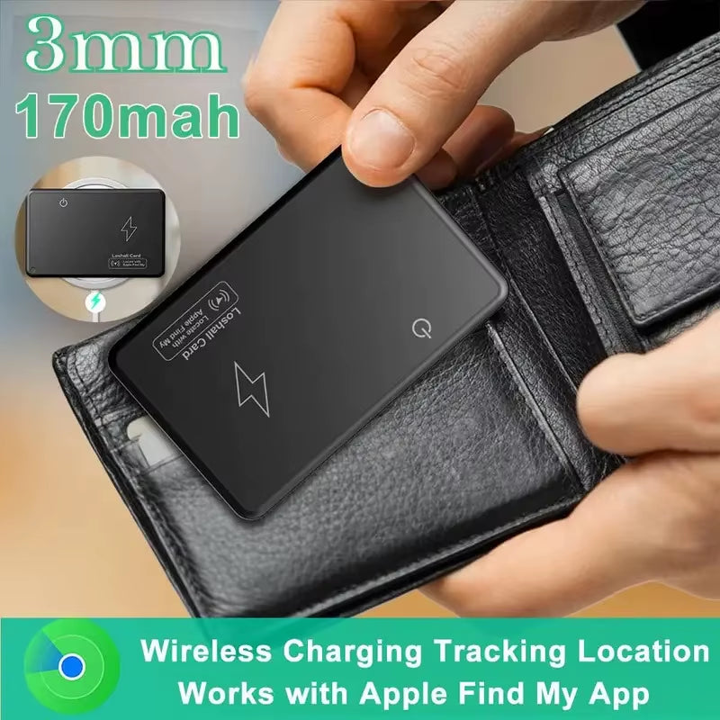 Carte Traceur GPS Ultra-Fine – Recharge Sans Fil, Étanche, Compatible Apple Find My (iOS)