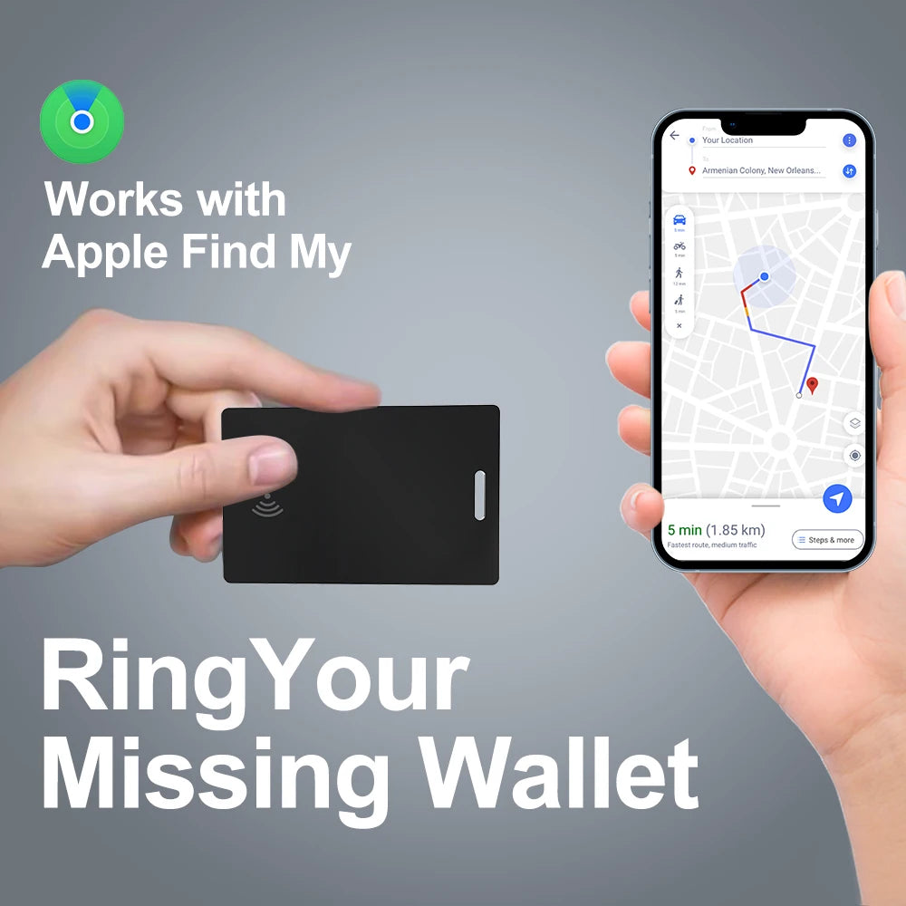 Carte Traceur GPS Ultra-Fine – Recharge Sans Fil, Étanche, Compatible Apple Find My (iOS)